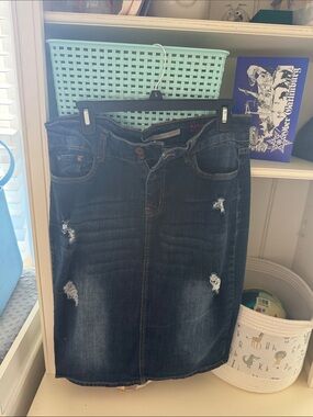 !it jeans Dark Blue Distressed Denim Pencil Skirt